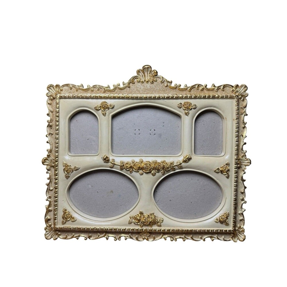 Vintage White Gold Ornate Collage Photo Frame Floral Roses Wall or Table